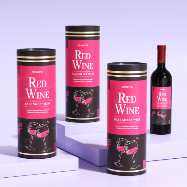高端红酒纸罐包装双面铁盖牛皮纸圆形筒送礼香槟
