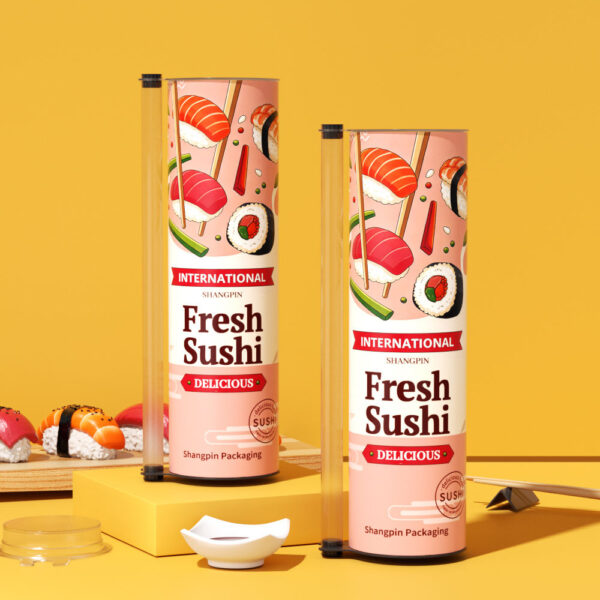 定制食品级推动式寿司纸筒圆形包装盒纸罐